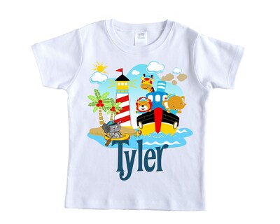 Baby Animals on Boat Personalized Shirt - Short Sleeves - Long Sleeves - image1